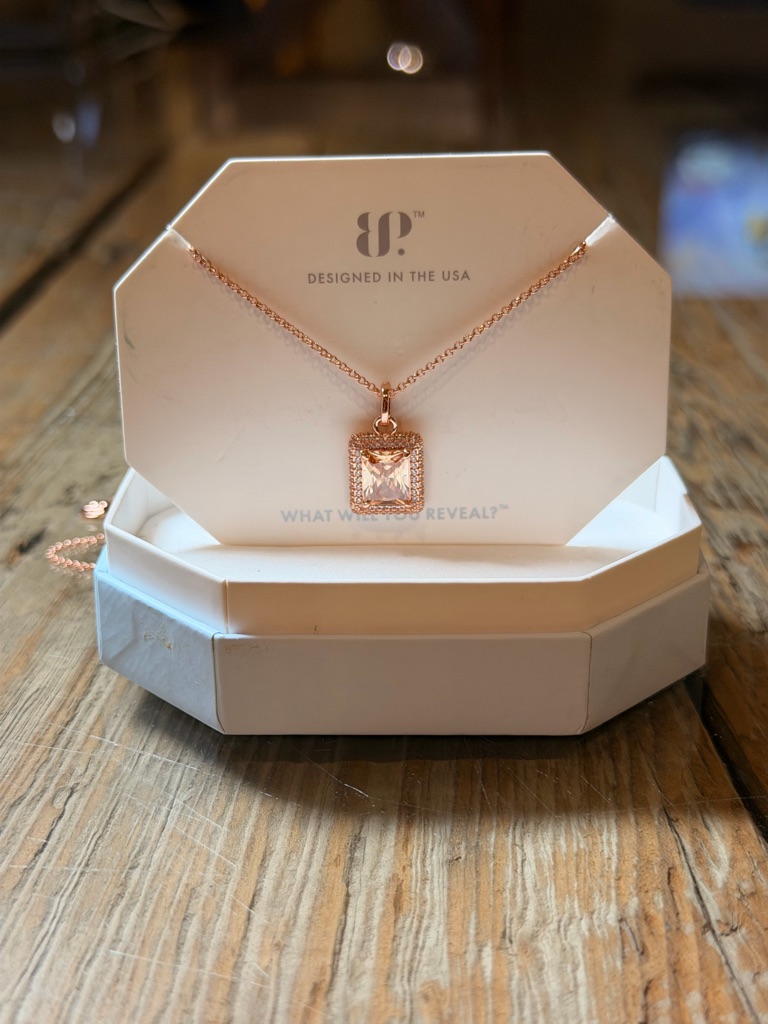 Bomb Party! Rose Gold Square Crystal Pendant Necklace